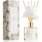 Cocorrína Reed Diffuser Set,6.7oz (200ml) Clean Linen Scented Diffuser with 3 White Rose Foam Flowers & Cotton Sticks, Home Fragrance Reed Diffuser for Bathroom Shelf Decor