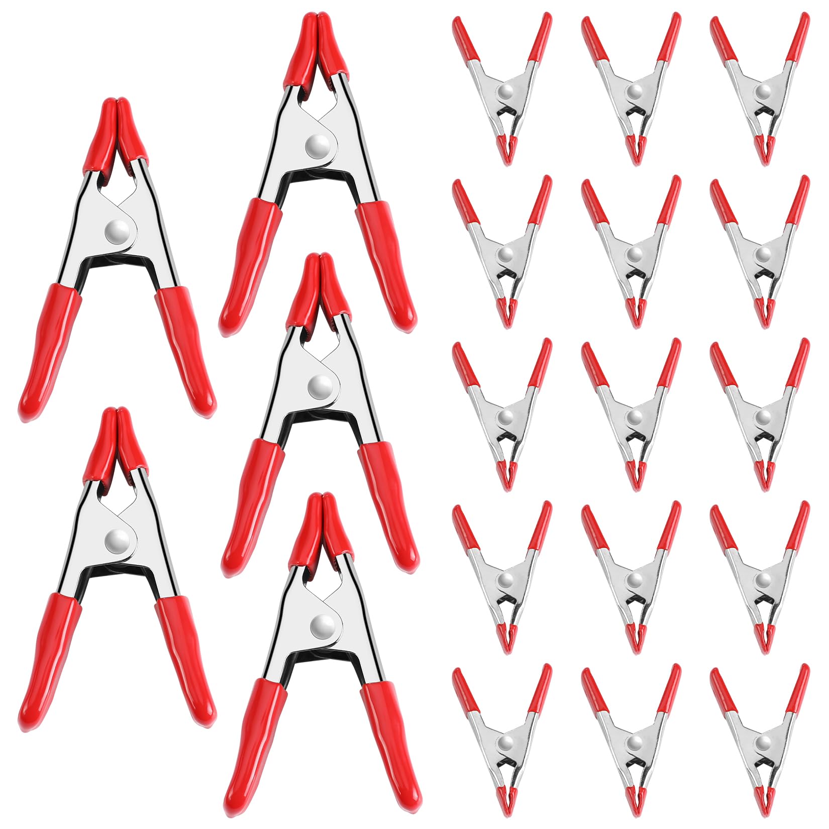 WORKPRO W001401A 20-Piece Metal Spring Clamps with Rubber Coated Tipped Grip for Market Stall, Red