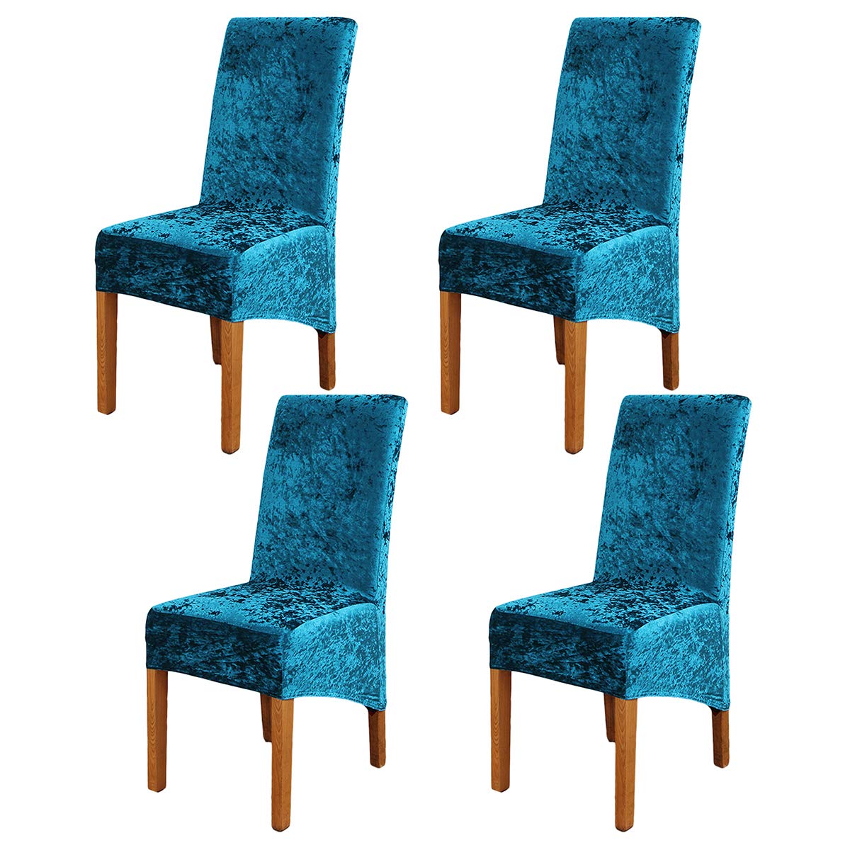 ele ELEOPTION Crushed Velvet Stretchable Elastic Chair Covers for Dining Room Wedding Banquet Party Decoration, XL High Back Chair Protector Slipcover (Peacock-Blue, Pack of 4)