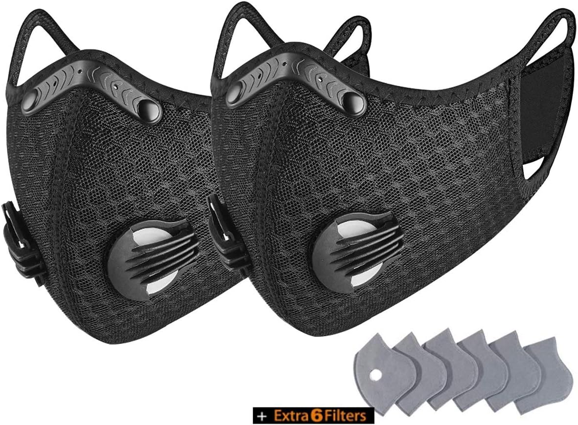 Lvtis Pack of 2 Dust Masks Reusable Breathing Masks Dustproof Safety Masks with Activated Carbon 6 Filters for Pollution Pollen Allergy Woodworking,Running,Cycling,Outdoor Activities (Black)