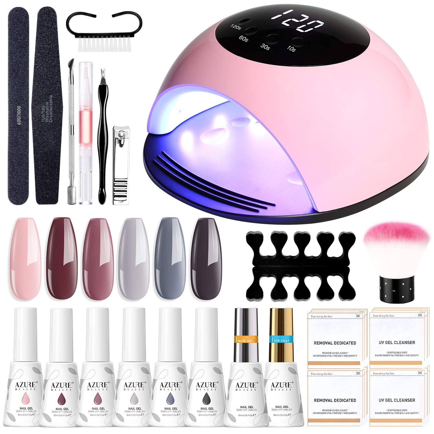 Gel Nail Polish Start Kit with 84W Nail Lamp, Gel Nail Polish Kit Nude Pink Glitter 6 Colors 10ML Gel Polish and No Wipe Top and Base Coat, Soak Off Gel Color Set Manicure Tools : Beauty