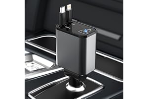 Aiskooc Retractable Car Charger, 4 in 1 Retractable Car Charger, 66W Dual Ports Fast Charger, Cigarette Lighter Car Charger f