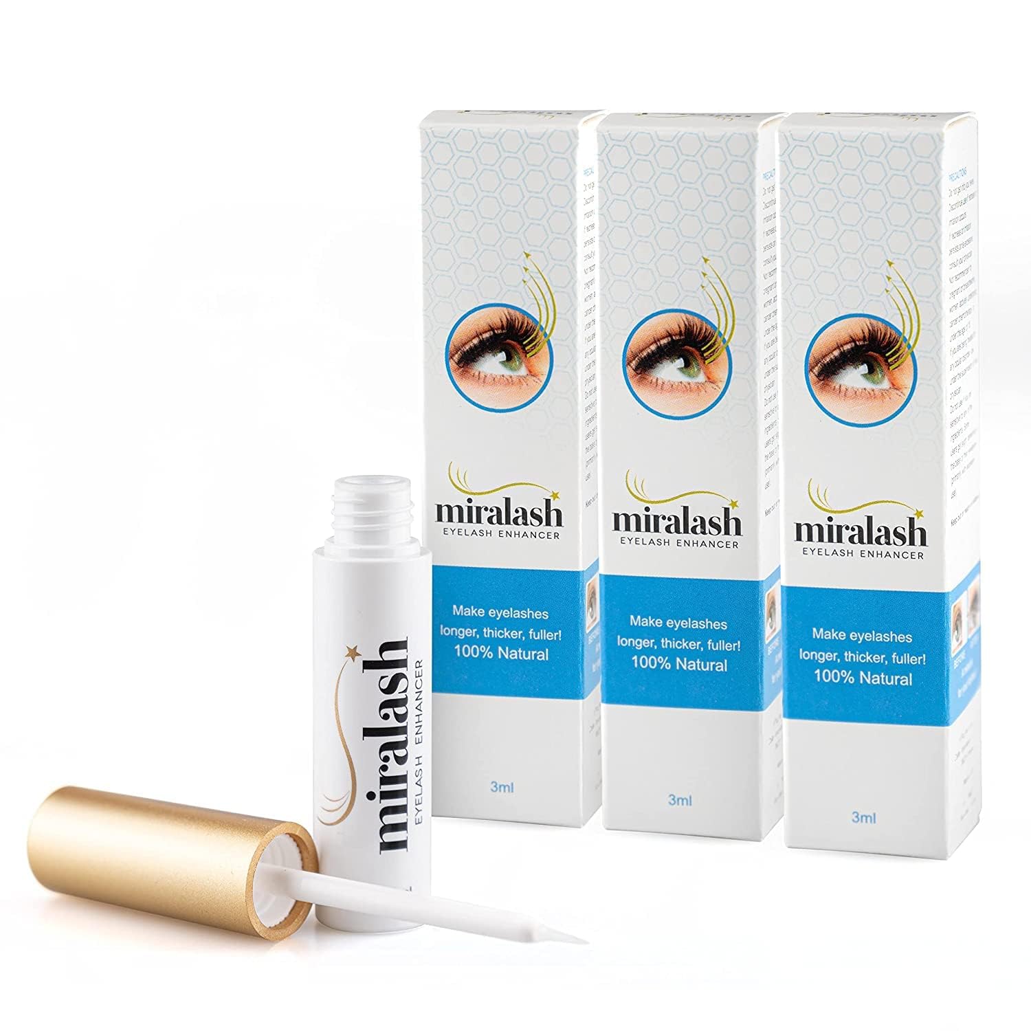 Miralash Eyelash Growth Serum 3x3 ml, Conditioner for Eyelashes, Long Thick, Lash serum for growth and thickness, Fuller thicker, longer lashes, Enriched with natural ginseng and nettle extracts
