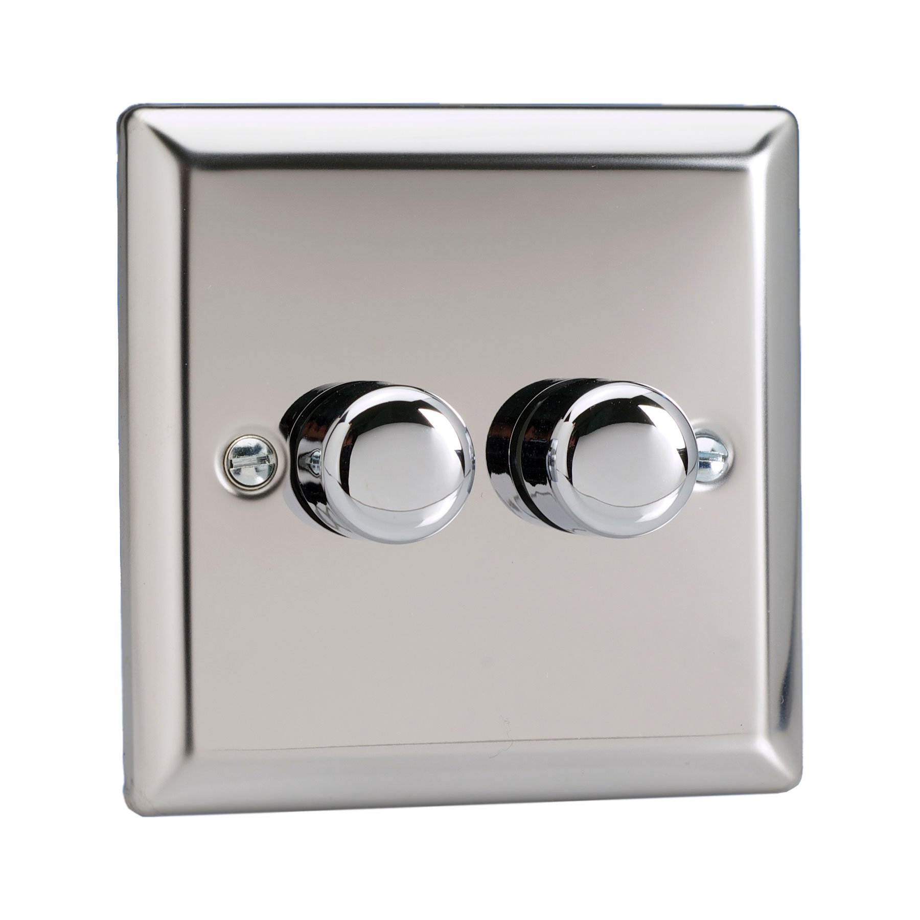 Varilight DIM-2C-2-C V-Pro 2-Gang 2-Way Push-On/Off Rotary LED Dimmer 2 x 0-120W (1-10 LEDs),Mirror Chrome finish