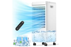 SLKDRFT Portable Air Conditioners, 3-IN-1 Evaporative Air Cooler, Swamp Coolers w/ 2 Ice Pack, 1.85 Gal Water Tank, 4 Modes, 80° Oscillation, 7H Timer, Portable Ac for Bedroom, Room, Indoor White