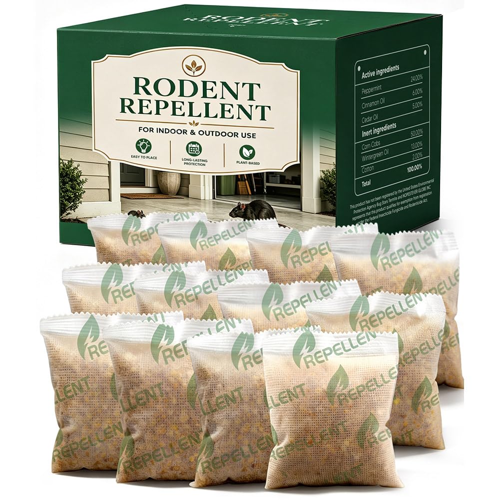Rodent Away Repellent Pouches, Mouse Repellent Indoor & Outdoor- 12 Packs | Rodent Repellent Indoor, Mice Repellent Indoor, K