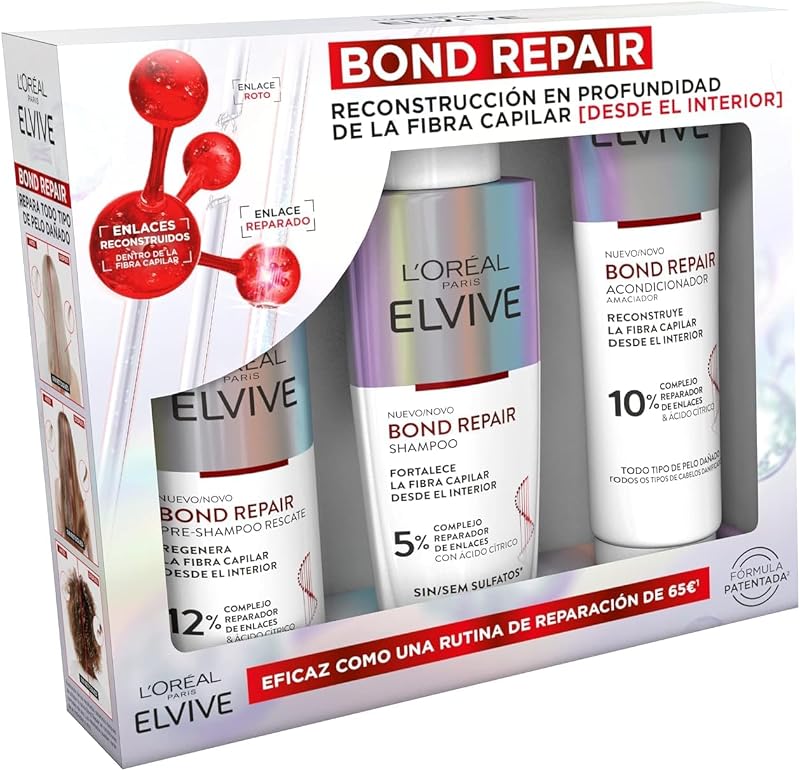 L'oréal paris elvive bond repair pré-shampoo de reconstrução torácica, shampoo, condicionador de reconstrução profunda, tratamento para reparar cabelos danificados, 98 por cento menos quebra