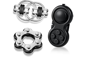 Gejoy 3 Pcs Fidget Toys Adults Set Handheld Fidgets Controller Pad Game Six Roller Chain Key Flippy Chain Autism Sensory for ADHD Add OCD Autism Anxiety Stress Relief Teen Kids(Black)
