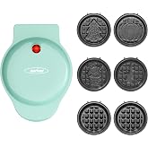 Sunvivi 4" Kids Mini Waffle Maker - Waffle Iron with 6PCS Removable Plates | Nonstick Surface Easy Clean for Family Breakfasts Kitchen,Include Santa Claus,Christmas Tree,Witch,Pumpkin+2 Classic Belgium