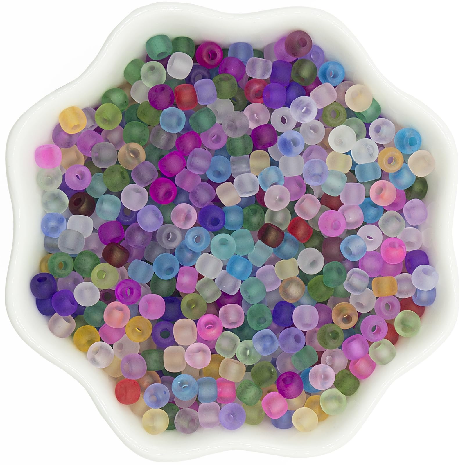 Photo 1 of 4mm Frosted Glass Beads Bulk, 500pcs Small Round Beads for Jewelry Making, 6/0 Colored Glass Seed Beads for Friendship Bracelet, Pendants, Key Chains, Necklaces, Hairpins(Mixed Color