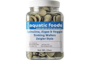 Aquatic Foods Inc. Spirulina Algae Wafer, 16mm - 5/8" Sinking Wafers of Spirulina, Algae, Veggies, Wafers for Bottom Fish, Shrimp, Snails, Crabs, Crayfish, All Tropical Fish...10oz Small Jar