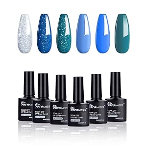 PARAMISS Gel Nail Polish Kit Gel Polish Colors Glittter Nail Polish Set Soak Off UV Gel Nail Polish Starter Set Nail Art Blue Series Nail Polish Home Gel Manicure Kit Nail Kit for Beginners