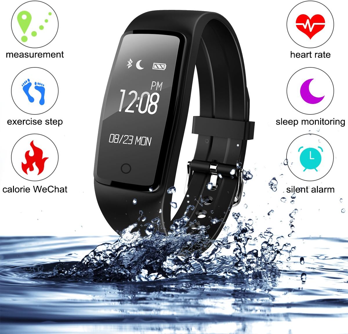 Fitness Tracker, FENGXUN Waterproof Smart Wristband Bluetooth 4.0, Activity Tracker with OLED Touch Screen, Heart Rate Monitor, for Android and IOS