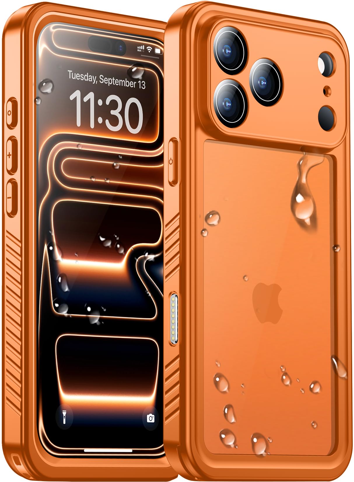 Temdan Compatible with iPhone 17 Pro Max Case,Waterproof Built-in Screen & Camera Protector IP68 Underwater Full Body 17FT Military Dropproof Shockproof Phone Case 6.9"-Orange/Clear