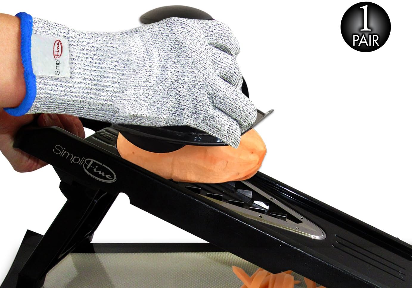 SimpliFine Food Safe Cut Resistant Gloves, Medium. Best for using with a Mandolin, Grater, Cutting with Knives and Avoiding Cuts. Level 5 Professional Grade Protection