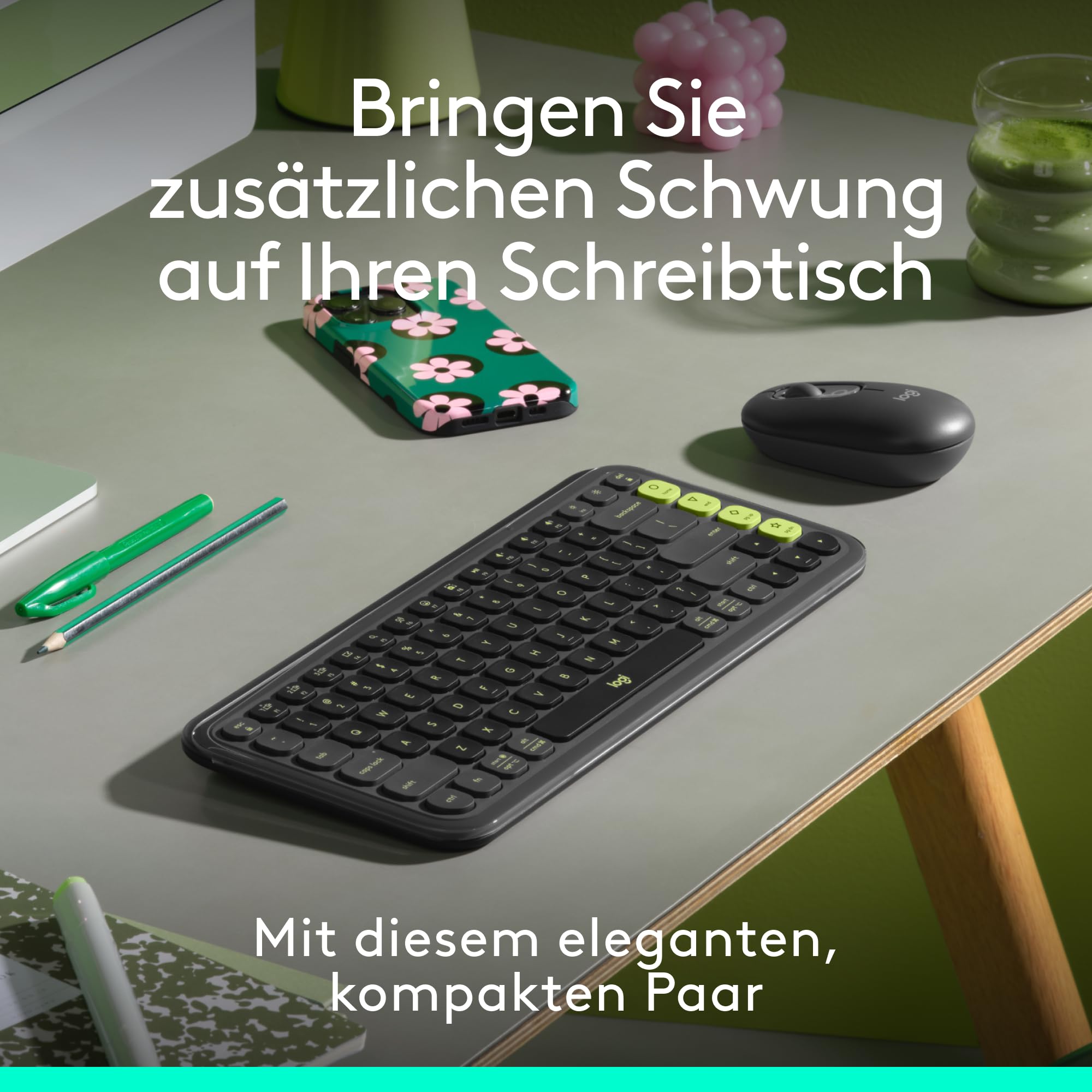 Logitech POP ICON Combo, Bluetooth-Tastatur-Maus-Set, Komfortables Tippen, programmierbare Tasten, leise Klicks, Easy-Switch für bis zu 3 Geräte, QWERTZ DEU – Grafit 2