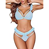 Avidlove Sexy Bra and Panty for Women Cut Out Lingerie Sets 2 Piece Mesh Triangle Bra Ruffle Panties