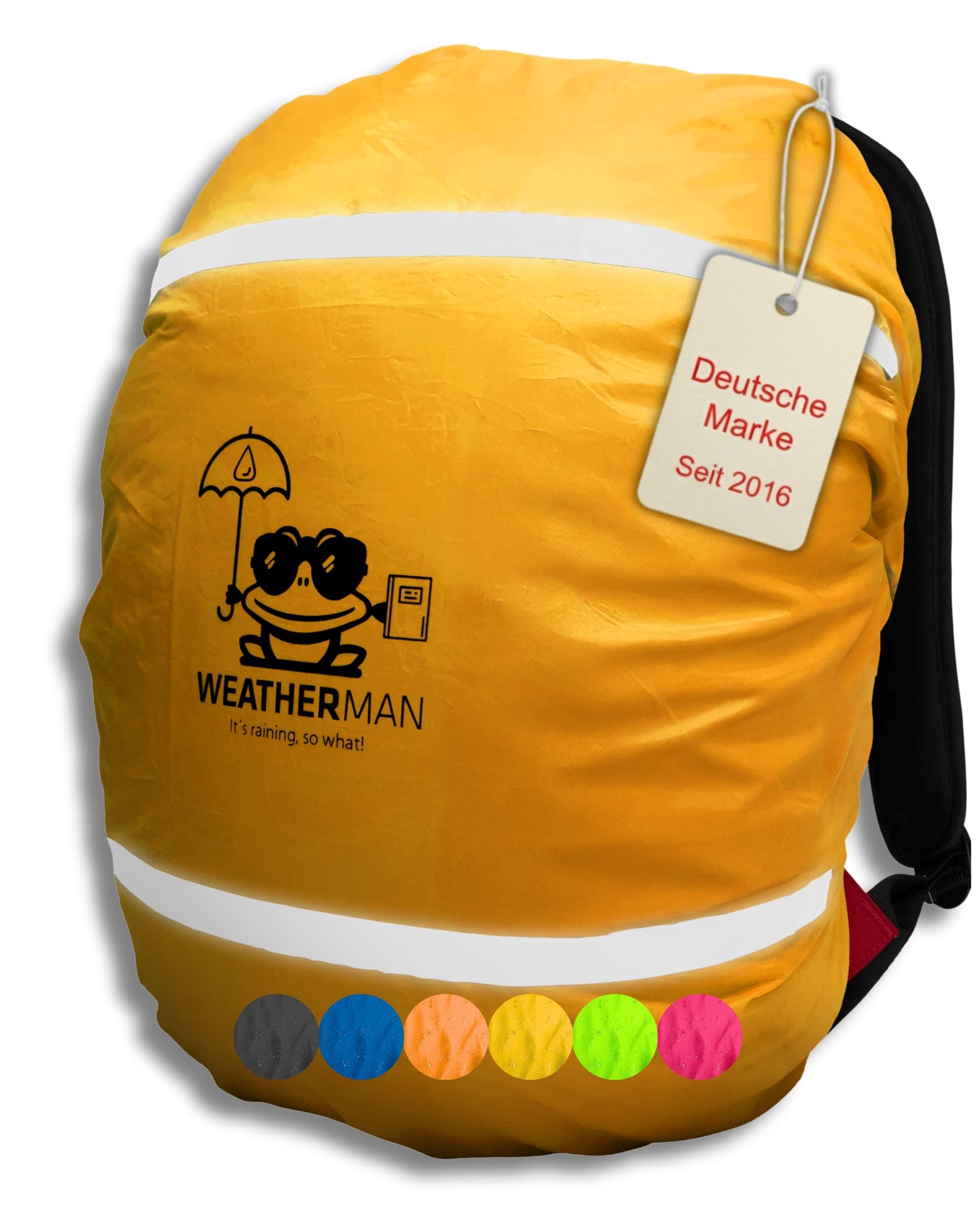 WM Weather Man rain Cover Hood for School Bag, satches or Rucksack and Backpack with Elastic Ribbon and Reflective Stripes for Safety and visability (Yellow)