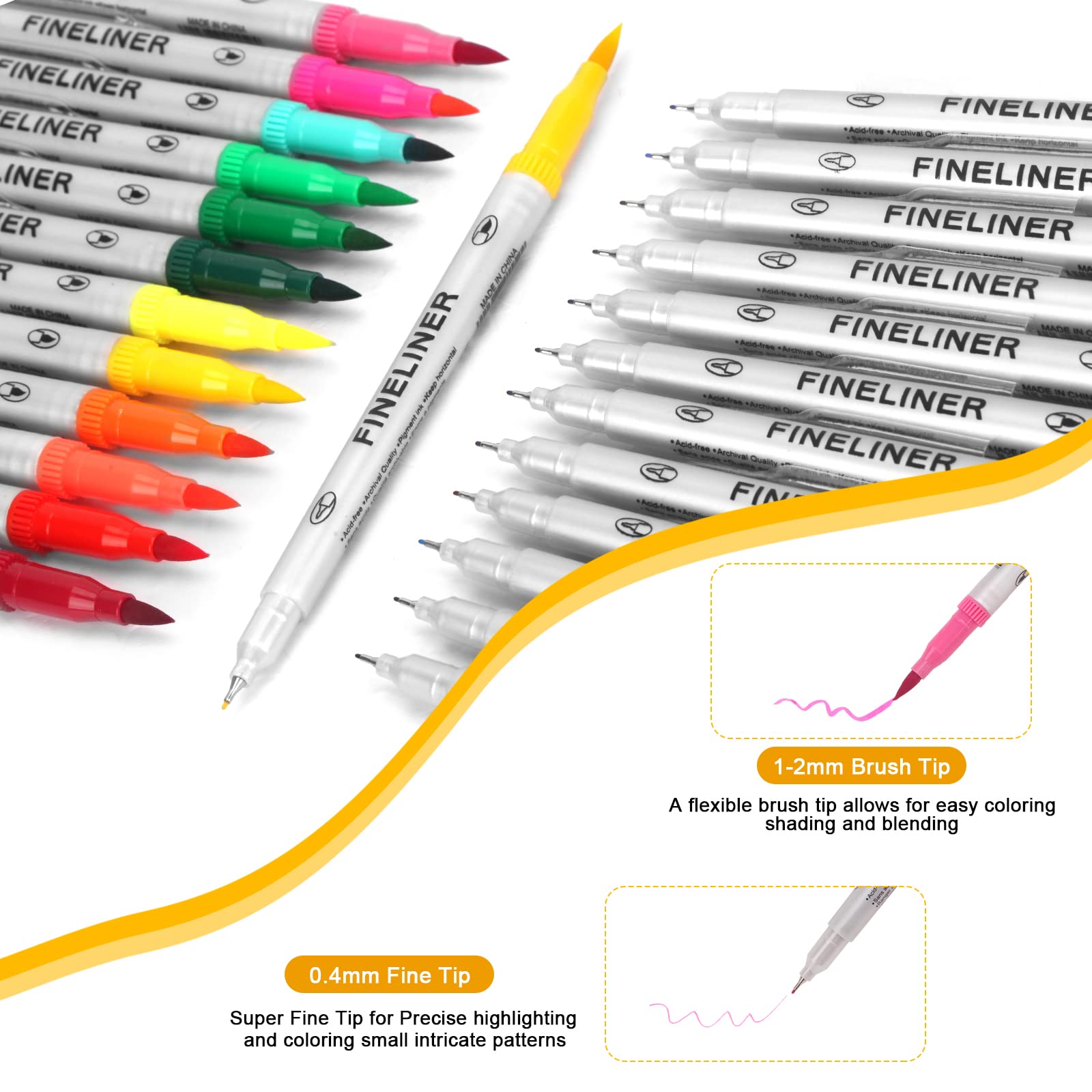 JFSJDF Dual Tip Marker Pens, 12 Colors, Fine & Brush Tips, Coloring, Drawing, Artistic Activities for Adults