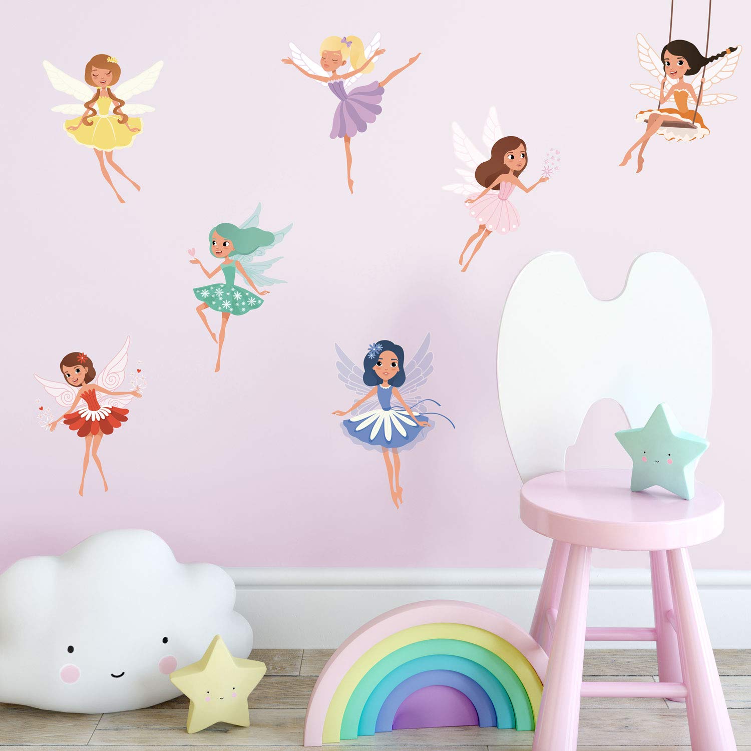 Stickerscape Fairy Wall Stickers (Colourful Fairies - Option 1) | Fairy Wall Stickers for a Children's Bedroom or Nursery | Easy to Apply and Cleanly Removable