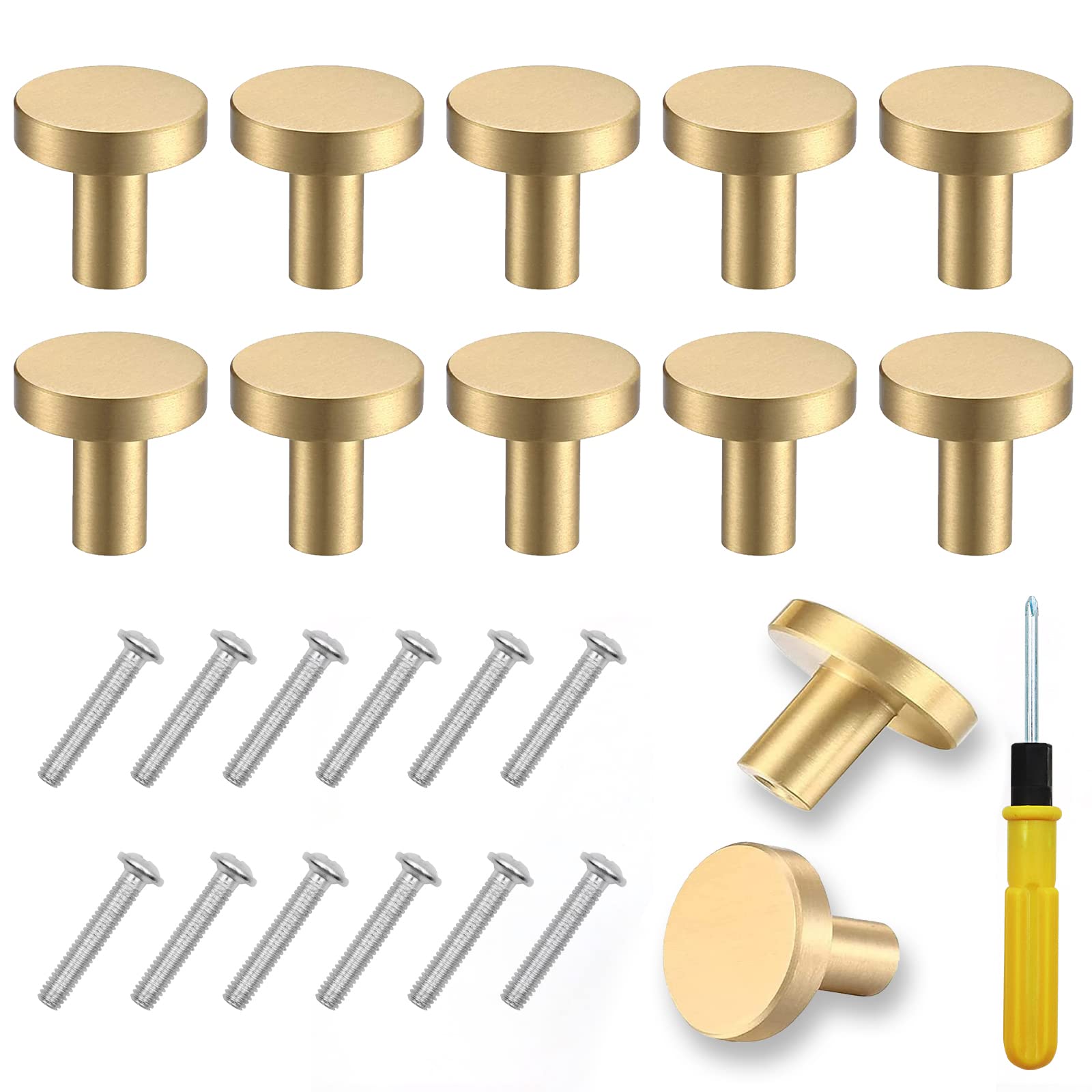 ZOCONE 12 Pcs Gold Drawer Knobs 29mm Round Cabinet Knobs with 12 Screws & 1 Double-Ended Dual-Purpose Screwdriver Gold Knobs for Drawers Handles for Cupboard Wardrobe Furniture-Minimalism