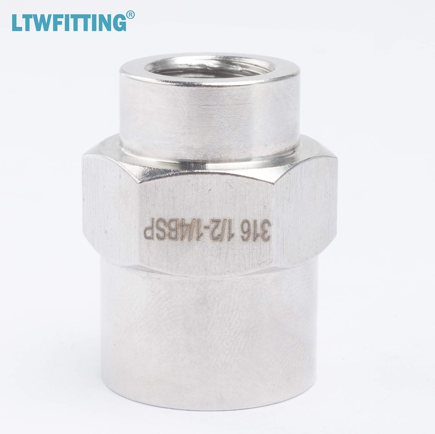 LTWFITTING Stainless Steel 316 BSP Pipe Fitting 1/2-Inch x 1/4-Inch Female BSPP Reducing Coupling Boat Air Fuel(Pack of 5) - Image 4