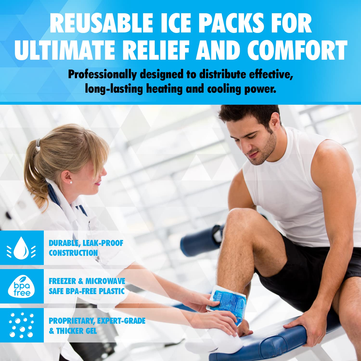 Perfect Remedy 2-Pack Gel Ice Packs for Injuries Reusable, Hot & Cold Pack That’s Durable, Soft & Flexible, Fast Relief & Recovery (Blue, Reg 2PK)