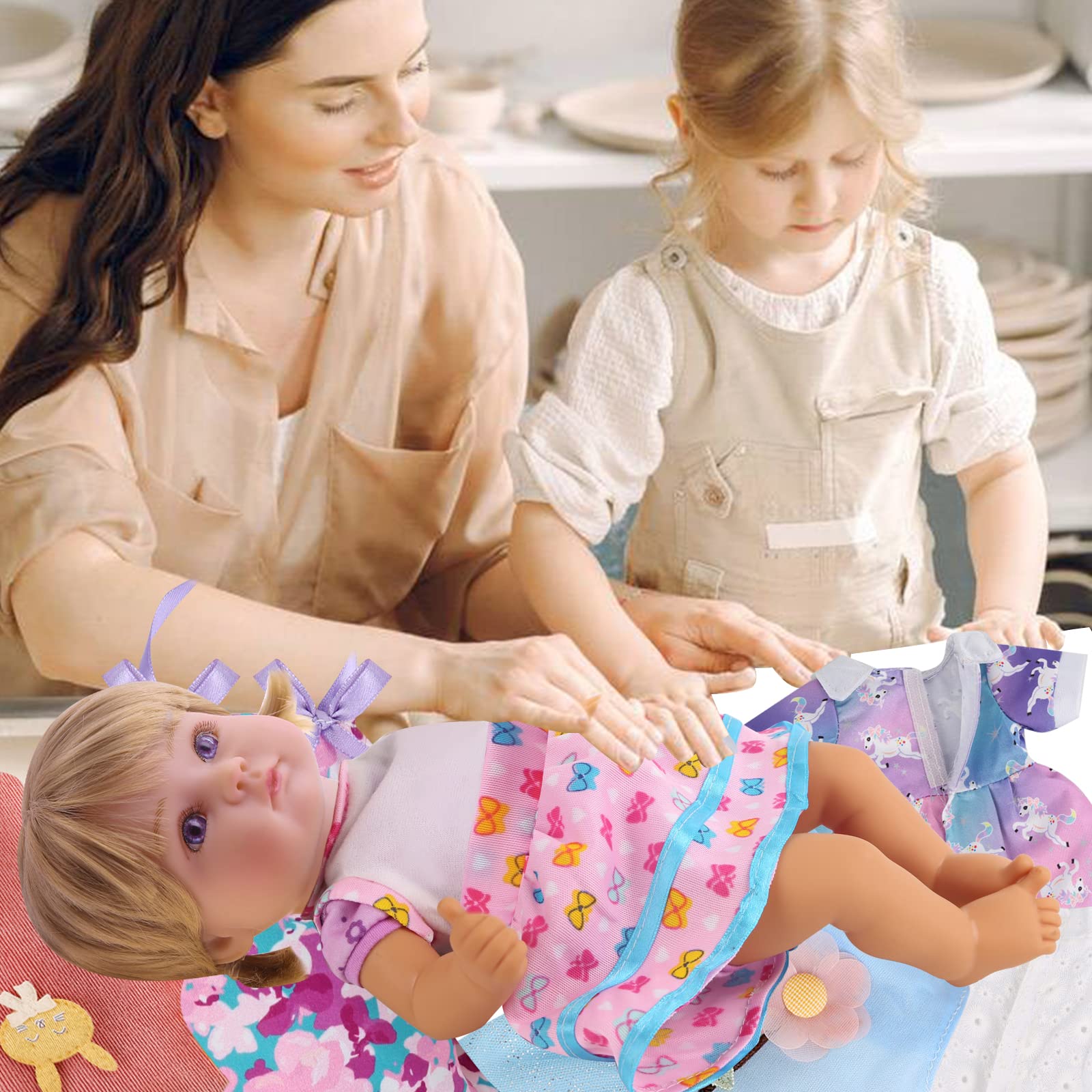 Alive Girl Baby Clothes - 6 Sets 12 Inch Baby Dolls Dress Accessories Include unicorrn Skirt Snow White Dresses Swimsuit Outfits, 12 Inch Doll Clothing for Girls Birthday Xmas Gift