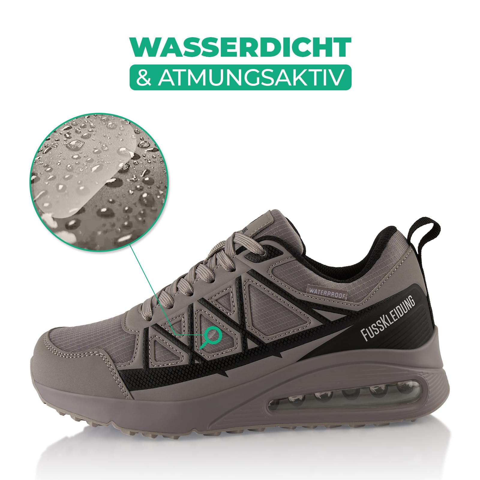 Fusskleidung® Damen Herren Wanderschuhe wasserdichte Trail Running Trekkingschuhe Grau Schwarz EU 36 2