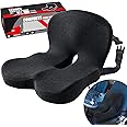 Seat Cushion for Truck Driver, Memory Foam Truck Seat Cushion with Adjustable Strap – Ergonomic Back Support & Sciatica Relief for Long Drives, Semi Truck Accessories, Dark Gray