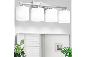 Honesorn Bathroom Light Fixtures, 4-Light Bathroom Vanity Light Brushed Nickel, Modern Vanity Lights for Bathroom with Frosted Shade & Anti-Rust Nickel Finished, E26 Base Vanity Lighting