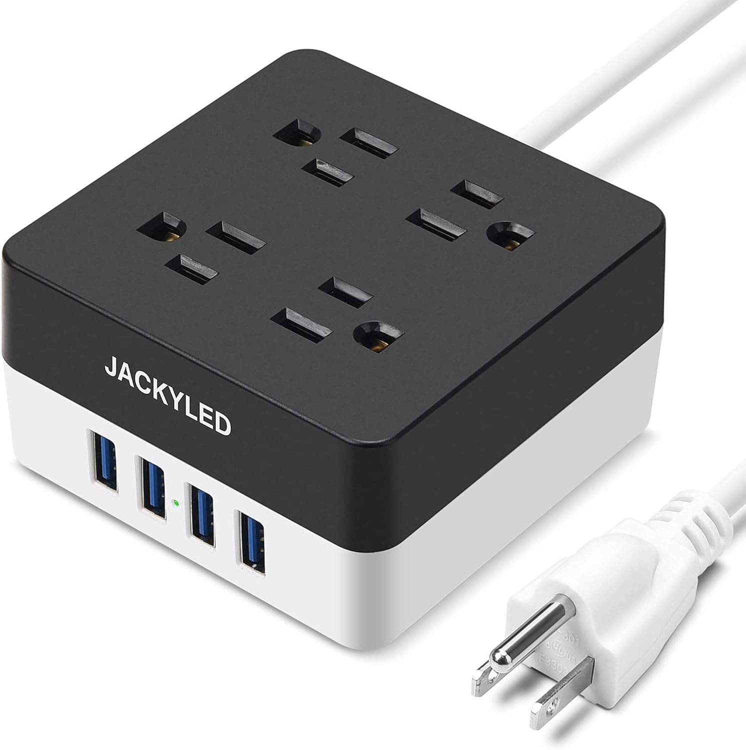 Surge Protector Square Power Strip JACKYLED 9.8ft Long Cord 4 Outlets 4 USB Ports 4.8A Smart Fast Charging Station 900J Portable Charger for Home Office: Home Audio & Theater