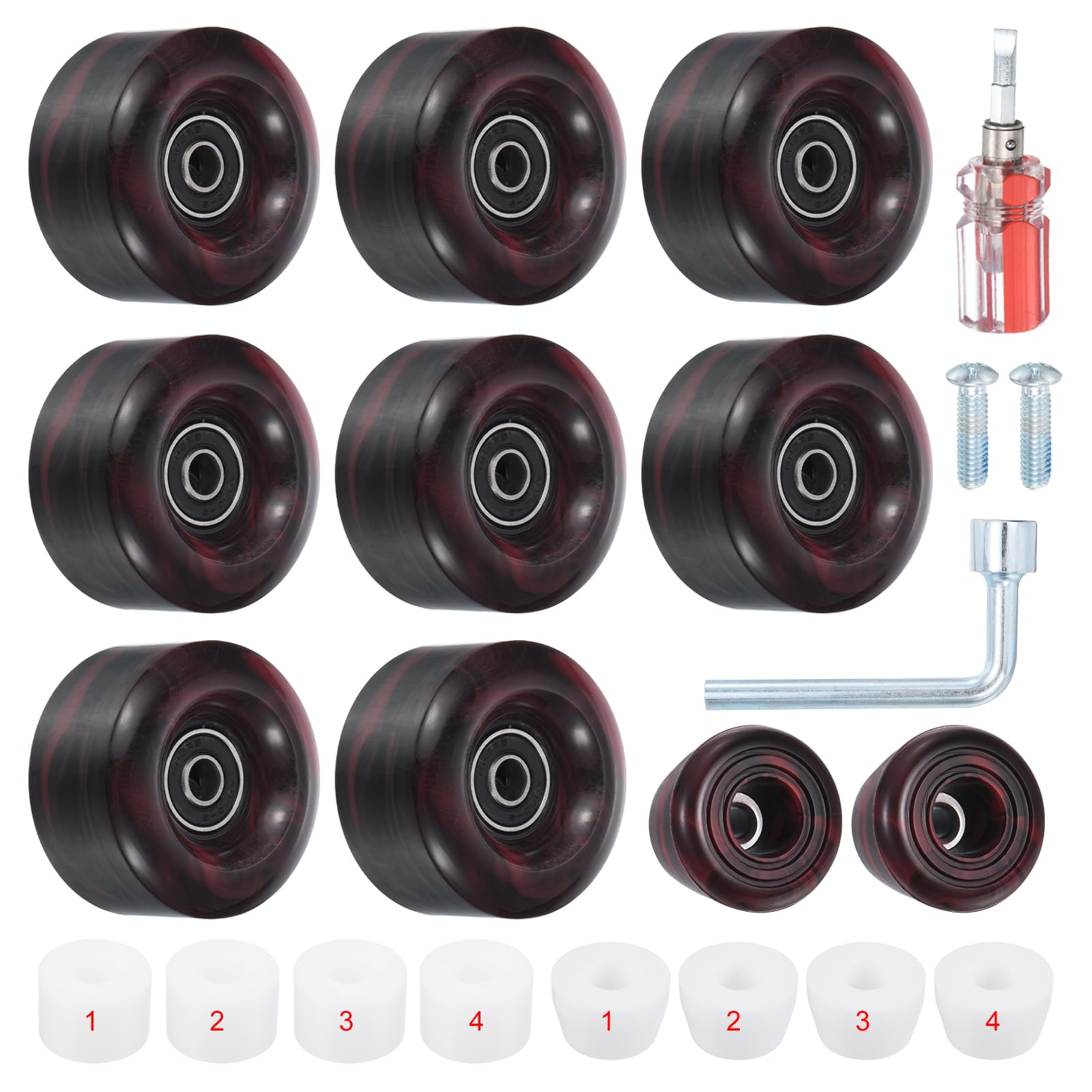 PATIKIL 8 Pack Roller Skate Wheels Outdoor 58mmx32mm Quad Roller Skate Wheels with ABEC-9 Bearing, 82A PU Roller Wheels & 2 Toe Stoppers for Double Row Skate Skateboard Indoor, Black Red