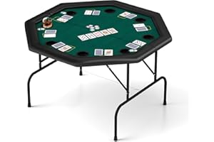 DC DICLASSE Foldable Poker Table, Octagon Card Table w/Cup Holder, Casino Leisure Table Top Texas Hold 'Em Poker Table Folding for Blackjack Board Game, Green Speed Felt