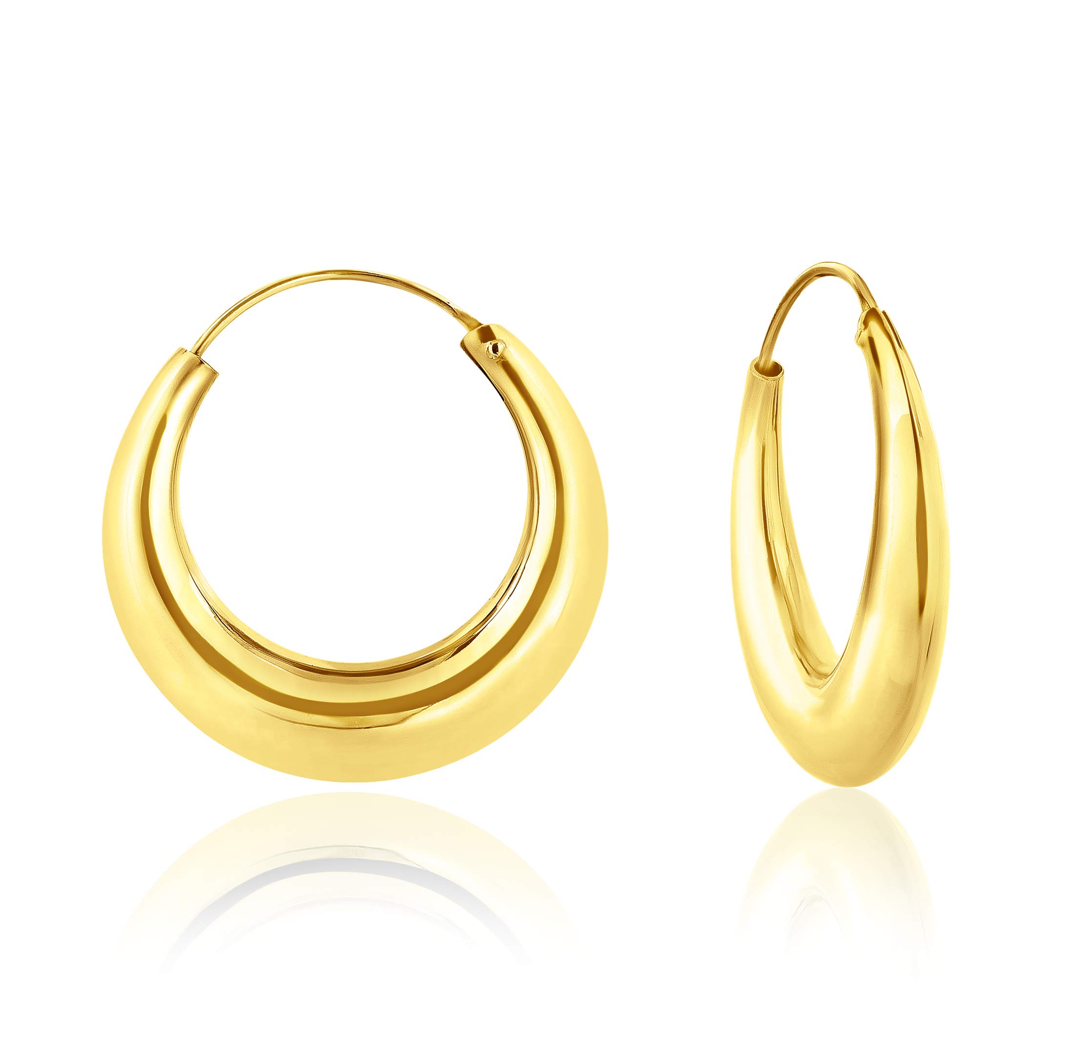 DTPSilver - 925 Sterling Silver Yellow Gold Plated Creole Thick Hoops Earrings - Thickness 5.5 mm - Diameter 30 mm