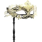 Coddsmz Masquerade Mask with Stick Venetian Mask Mardi Gras Decorations for Womens Halloween Costume Mask