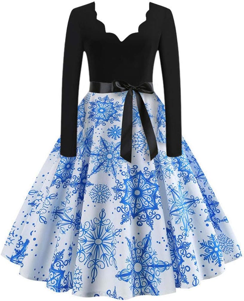 NEEDRA Women's Retro O Neck Butterfly Musical Note Printed Evening Dress