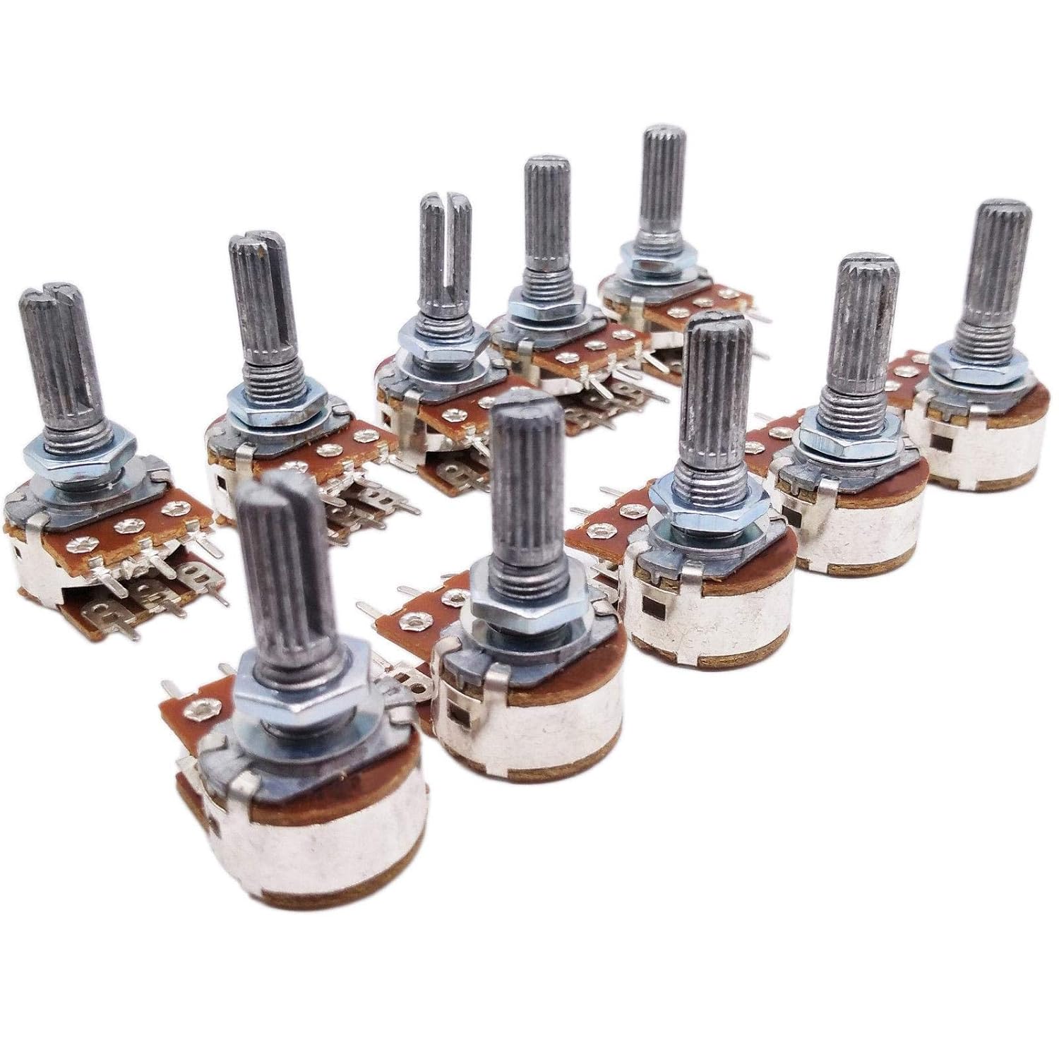 10pcs 50K ohm B50K Dual Stereo Potentiometer Pots Shaft S 15mm 6Pin Industrial Electrical