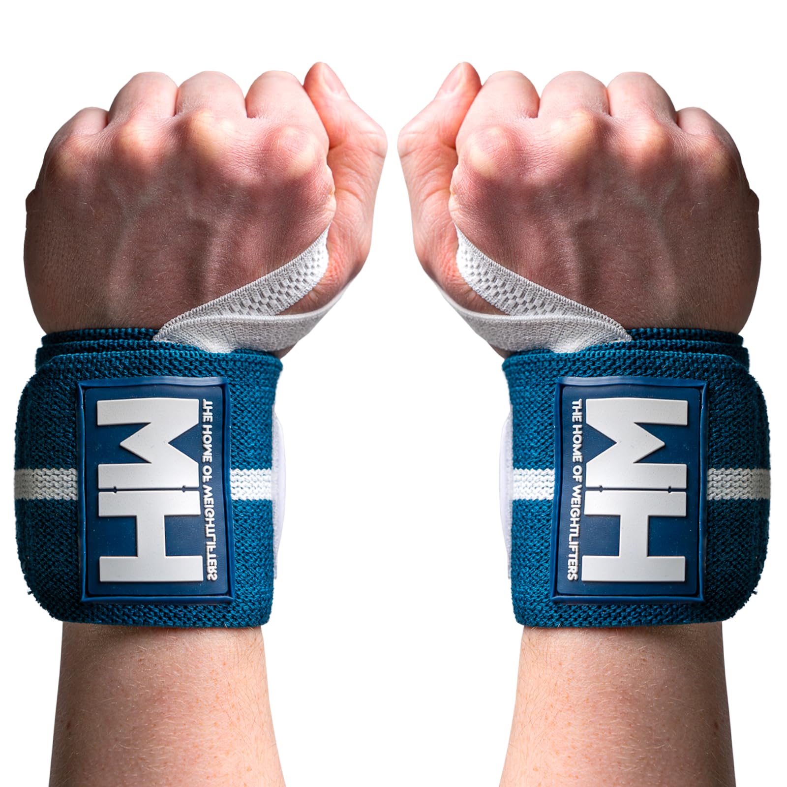 Weightlifting Wrist Wrap Wrist Support & Strength for Weightlifting and Powerlifting. Weightlifting House 18" Wrist Wraps (Blue and White)