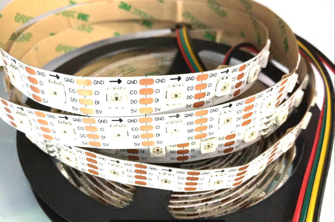 Led Strip Light APA102 IP30 DC5V 60 Led/M Addressable Smart Led Pixel Light Data and Clock Seperate (White PCB)