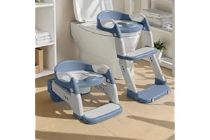 WANCHOUSE 3-in-1 Potty Training Seat & Training Toilet & Potty Chair, Height Adjustable Toddler Toilet Seat for Kids Boys Girls, Foldable Potty Training Toilet with Splash Guard and Anti-Slip Steps (Grey)