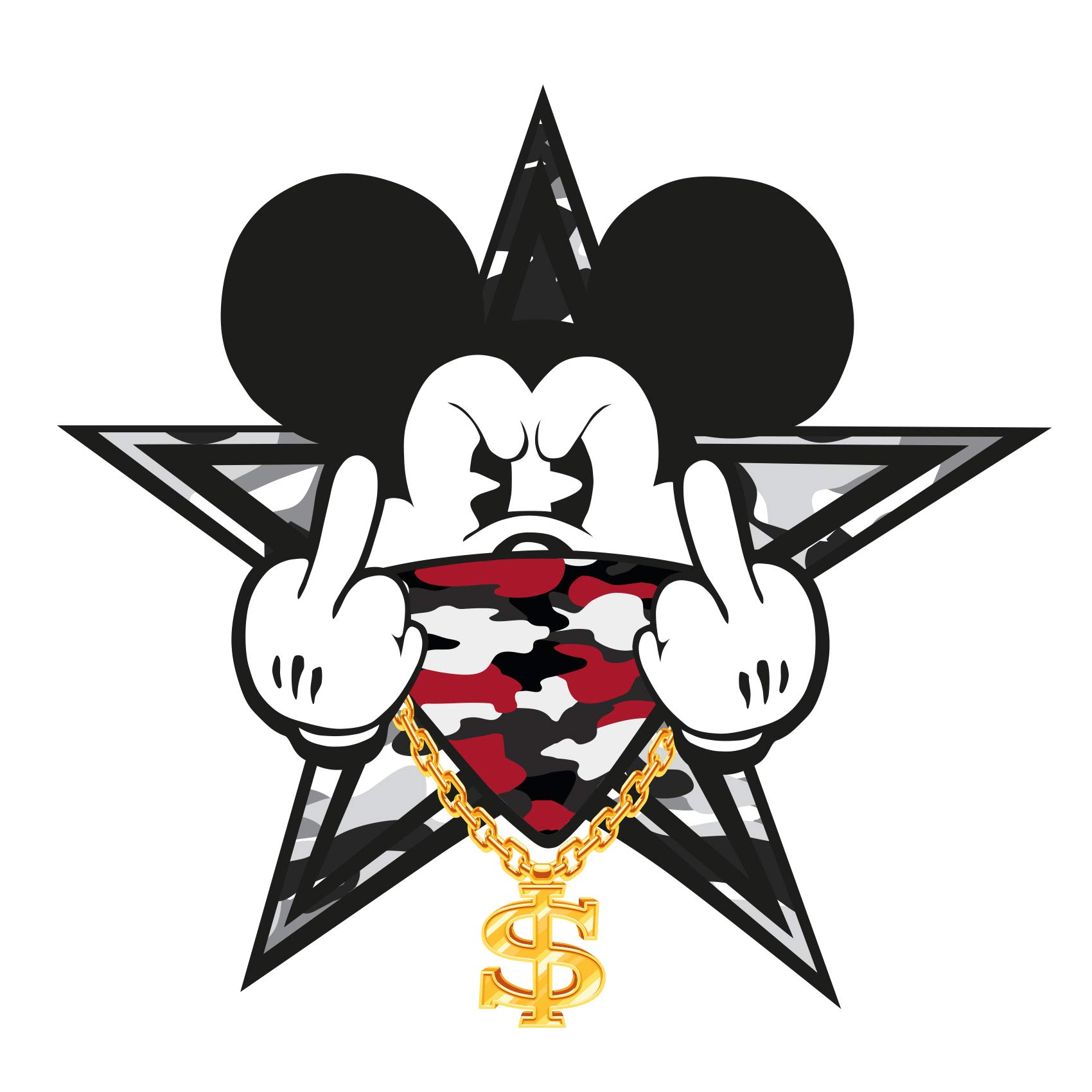 Finest Folia Pack of 2 Gangster Mouse Sticker Car Sticker Mouse Finger Middle Finger for Car Tank Cap Rear Window Laptop Fridge R109 (No. 5 with Chain)