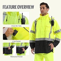 SKSAFETY Hi Vis Reflective Work Rain Jacket for Men
