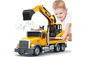 Bstoyder Kids Toys for 3 4 5 6 7 8 Years Old Boys, Large Excavator Truck Toy with Lights, Sounds, Toddler Friction Powered Truck Vehicle Toy for Boys Girls Christmas Birthday Gifts