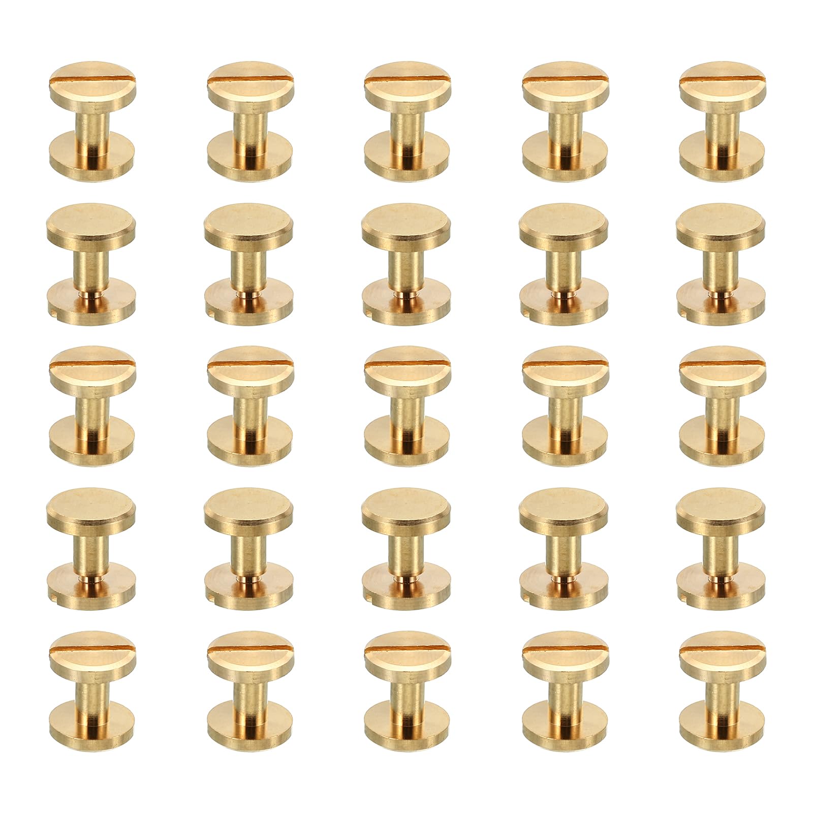 PATIKIL 25 Sets Chicago Screws, M4x6mm Chicago Screw Slotted Binding Post Screw Bolts Rivets Brass Fasteners Connectors for Leather Belt Scrapbook Photo Albums