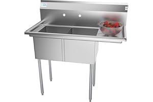 KoolMore 2 Compartment Stainless Steel NSF Commercial Kitchen Prep & Utility Sink with Drainboard - Bowl Size 14" x 16" x 11", Silver