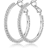 Senteria 925 Sterling Silver Hoop Earrings Rhinestone Hoops Earrings Big Large Hoops Earrings for Women 30/40/50/60mm Sparkly Cubic Zirconia Hoop Earring
