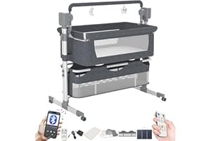 Doraystar Electric Bluetooth Smart Baby Bedside Crib, Bassinet for Co-Sleeping, Infant Bedside Sleeper Cot, Foldable Baby Bassinet Crib with Remote Control, Music and 5 Swaying Gears (601 Grey)