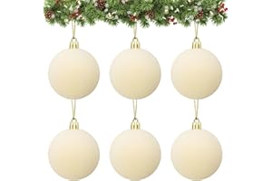Rokkibom Velvet Cream Ball Ornaments 6 PCS 2.37-Inch Xmas Tree Decor for Christmas, Baby Shower, Party