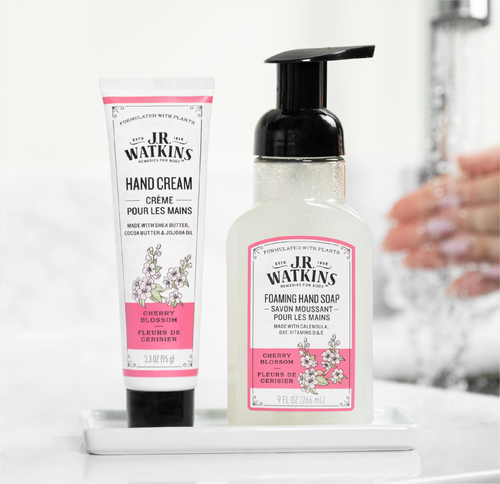 J.R. Watkins Natural Moisturizing Hand Cream, Hydrating Hand Moisturizer with Shea Butter, Cocoa Butter, and Avocado Oil, Cruelty Free, 3.3oz, Cherry Blossom, 3 Pack